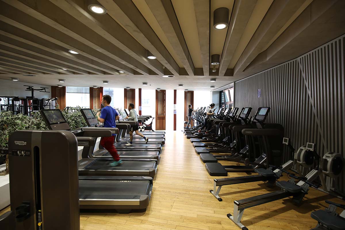 Students running on treadmills